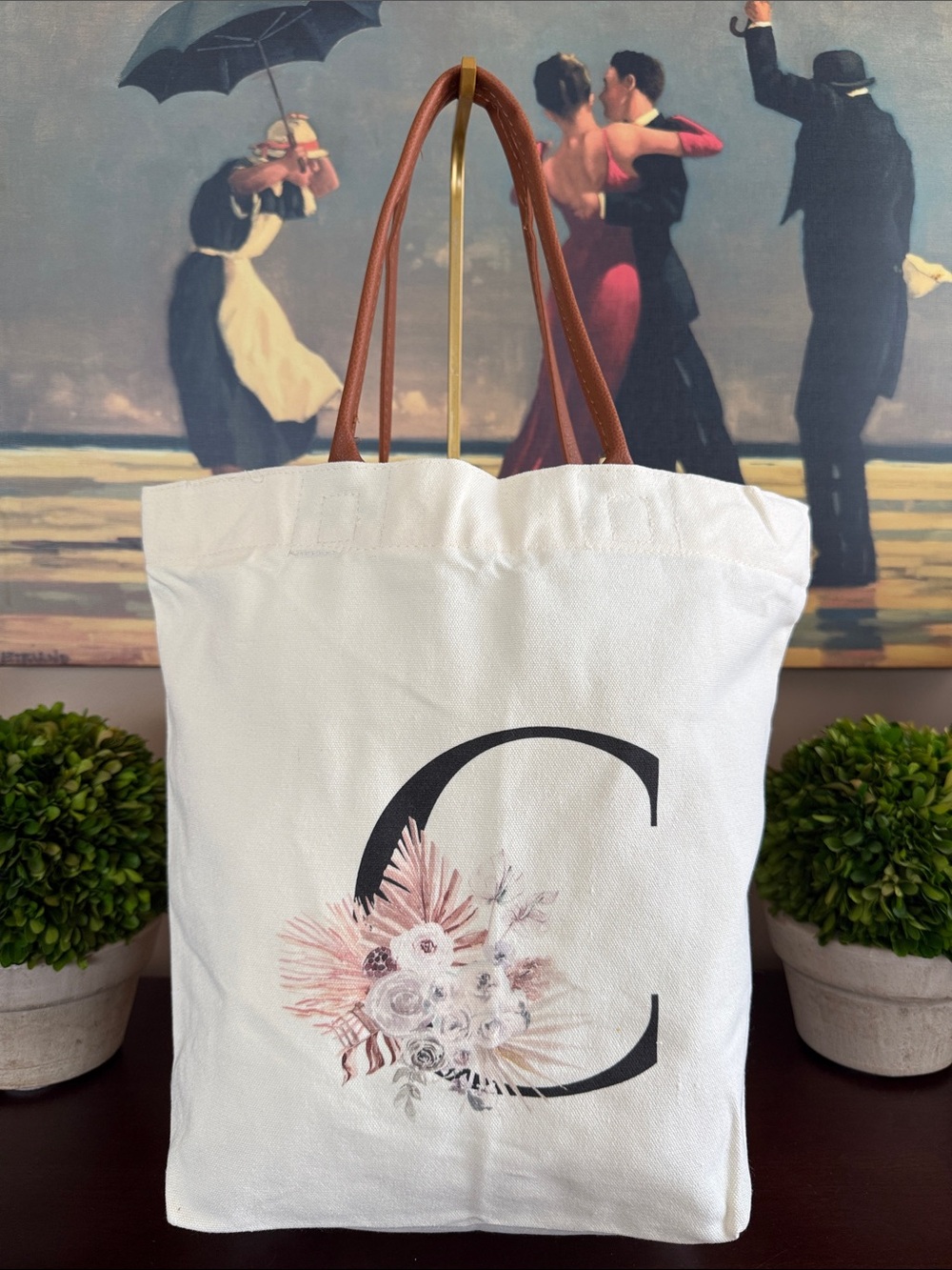 🖤MONOGRAM "C"🖤 FLORAL CREAM CANVAS TOTE BAG 🌟NWT🌟